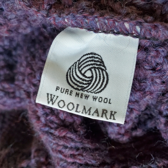 Vintage Acorn Chunky Aran Knit Purple Wool Thistle Fisherman Sweater - Picture 13 of 16